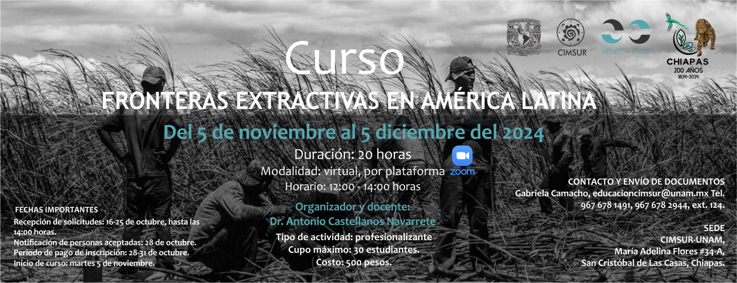 Curso Fronteras extractivas en América Latina. Modalidad virual a través de Zoom.