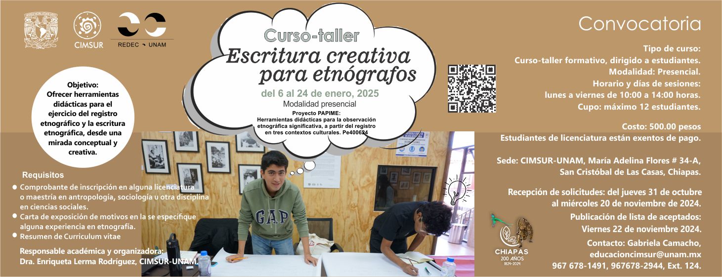 Curso-taller Escritura creativa para etnógrafos. Modalidad presencial